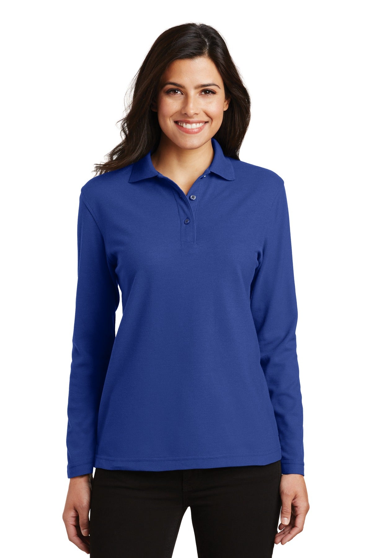 Port Authority Women's Silk Touch Long Sleeve Polo L500LS Royal
