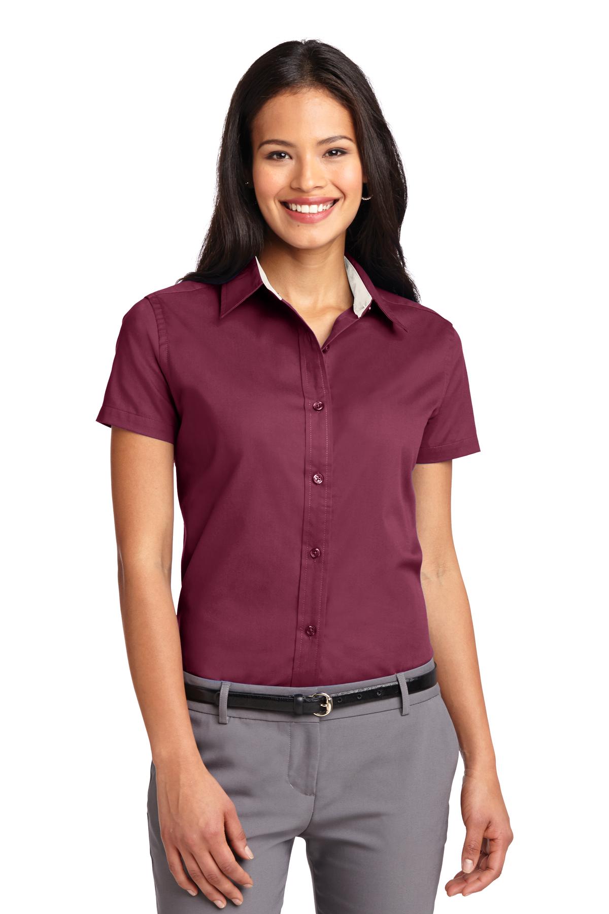 Port Authority Women's Short Sleeve Easy Care Shirt L508 Burgundy/ Light Stone