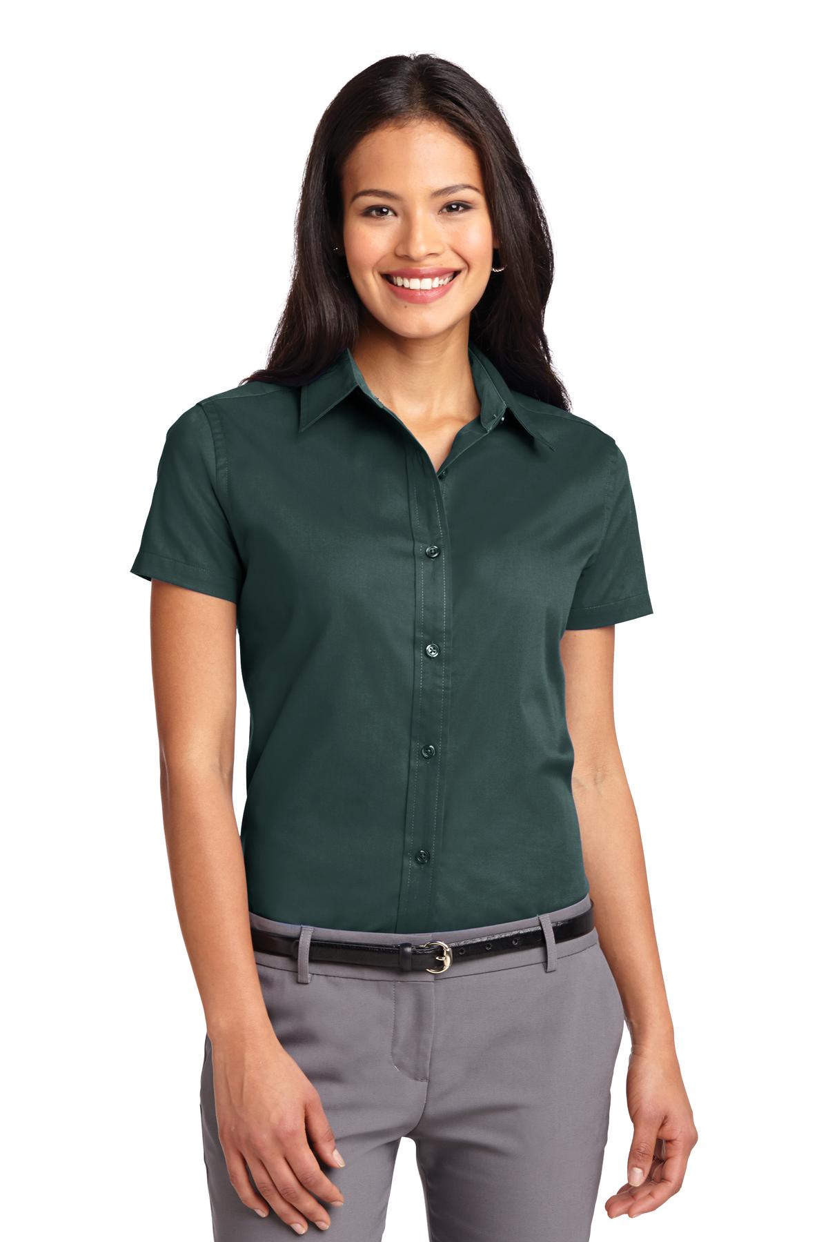 Port Authority Women's Short Sleeve Easy Care Shirt. L508 Dark Green/ Navy