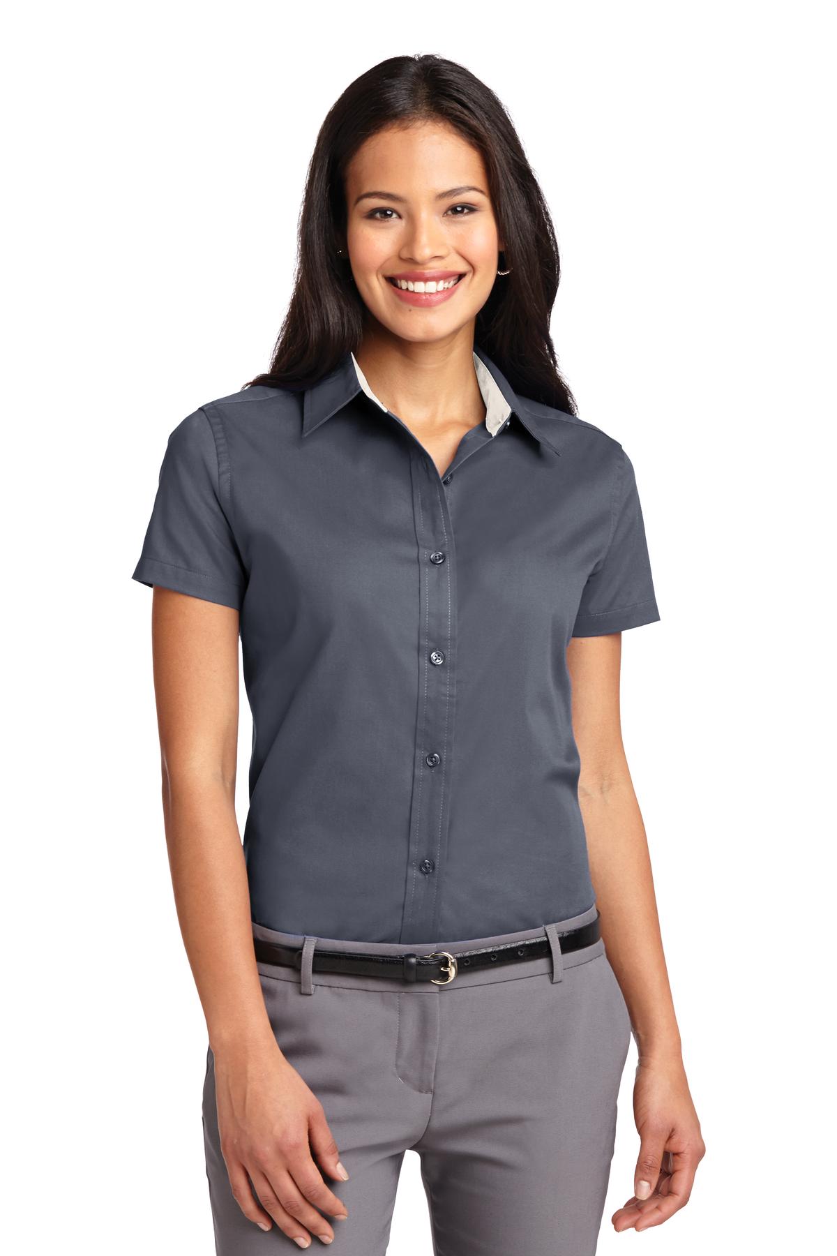 Port Authority Women's Short Sleeve Easy Care Shirt. L508 Steel Grey/ Light Stone