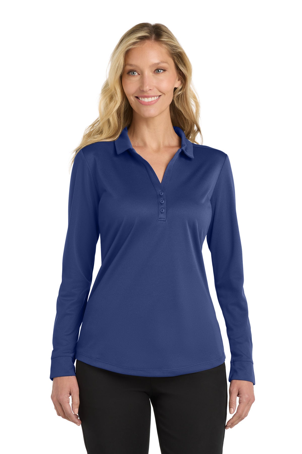 Port Authority Women's Silk Touch Performance Long Sleeve Polo L540LS Royal