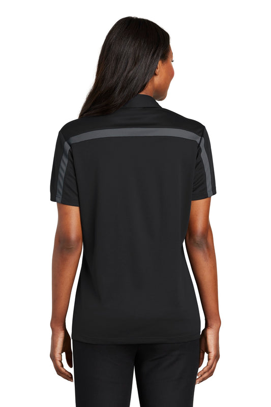Port Authority Women's Silk Touch Performance Colorblock Stripe Polo. L547 Black/ Steel Grey
