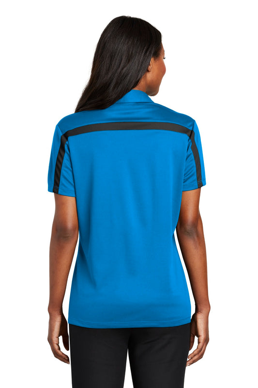 Port Authority Women's Silk Touch Performance Colorblock Stripe Polo. L547 Brilliant Blue/ Black