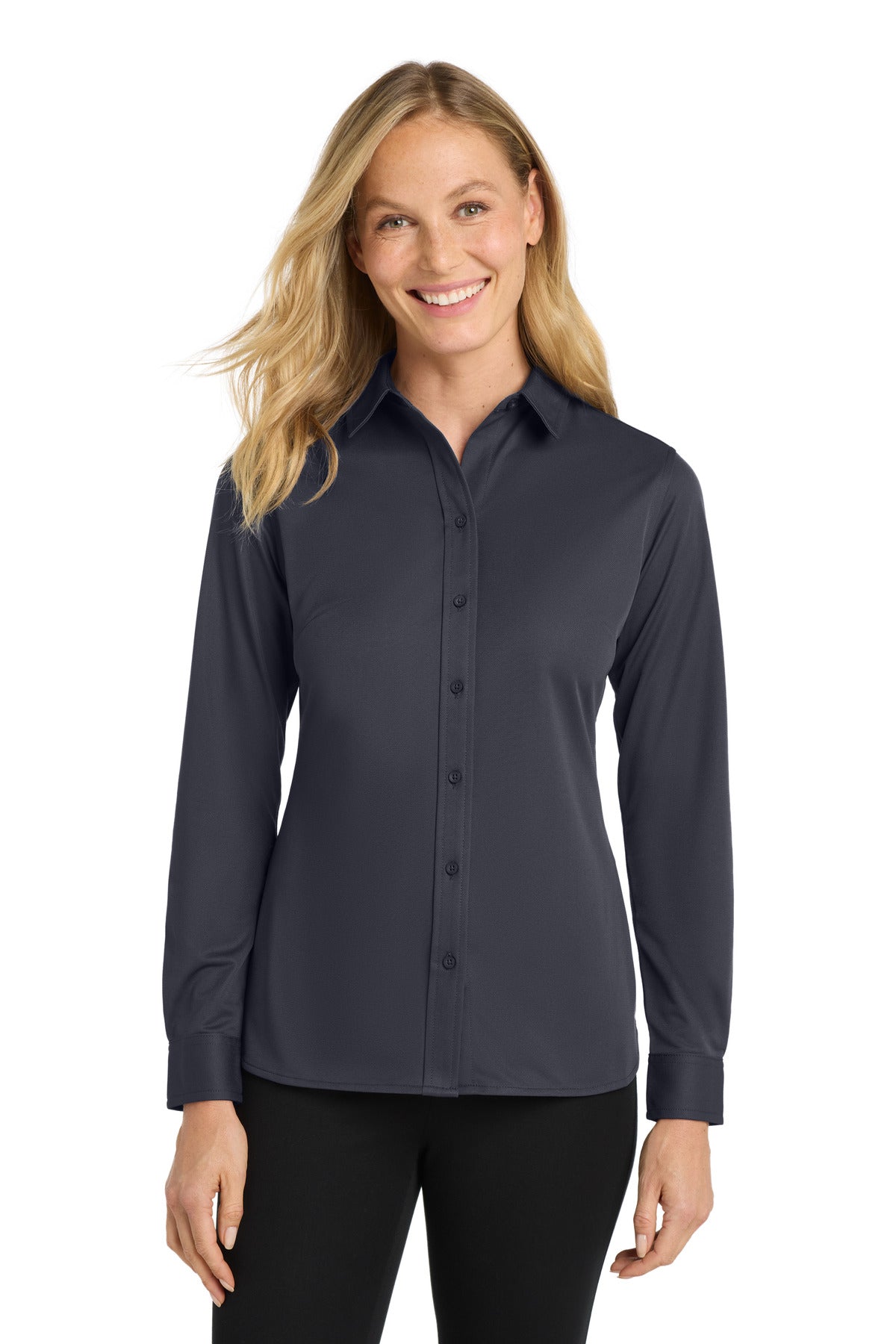Port Authority Women's Dimension Knit Dress Shirt L570 Battleship Grey