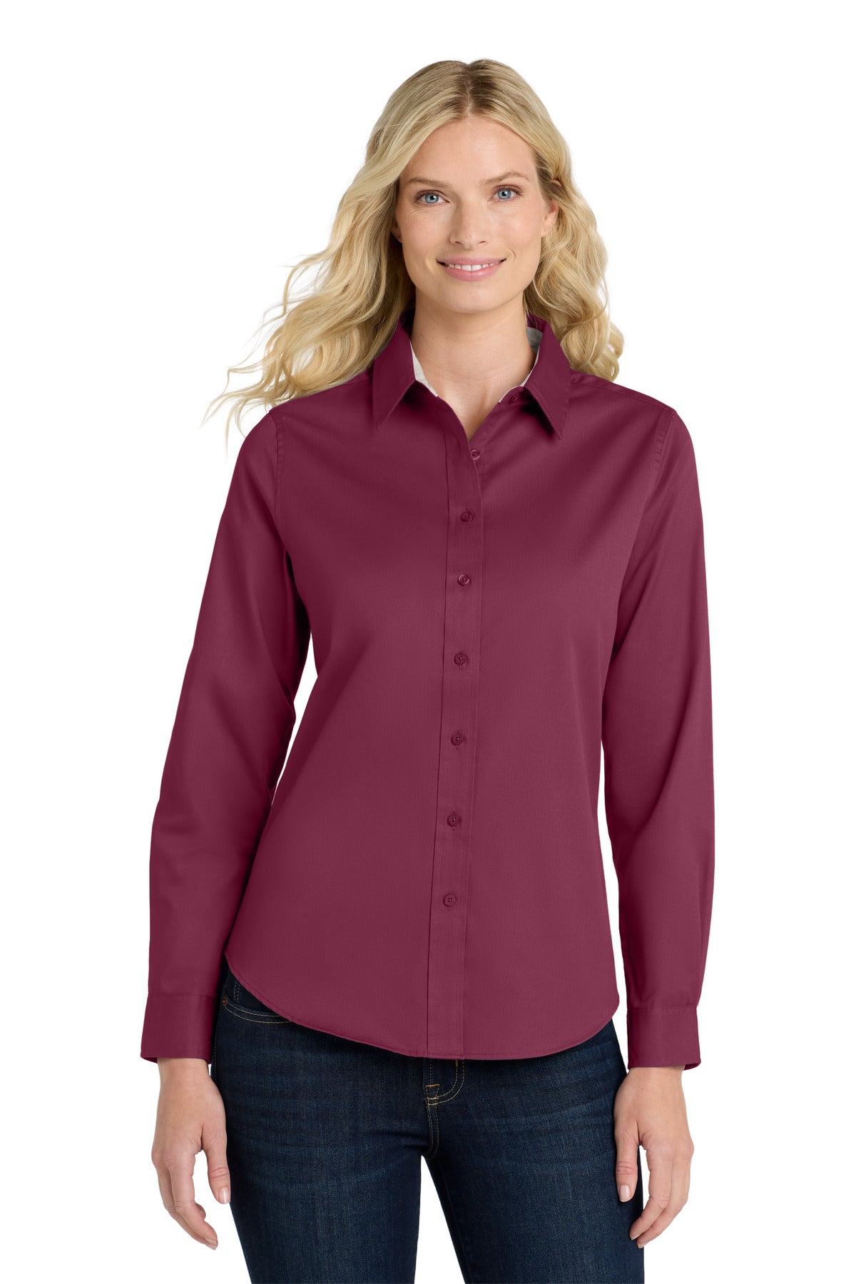 Port Authority Women's Long Sleeve Easy Care Shirt L608 Burgundy/ Light Stone