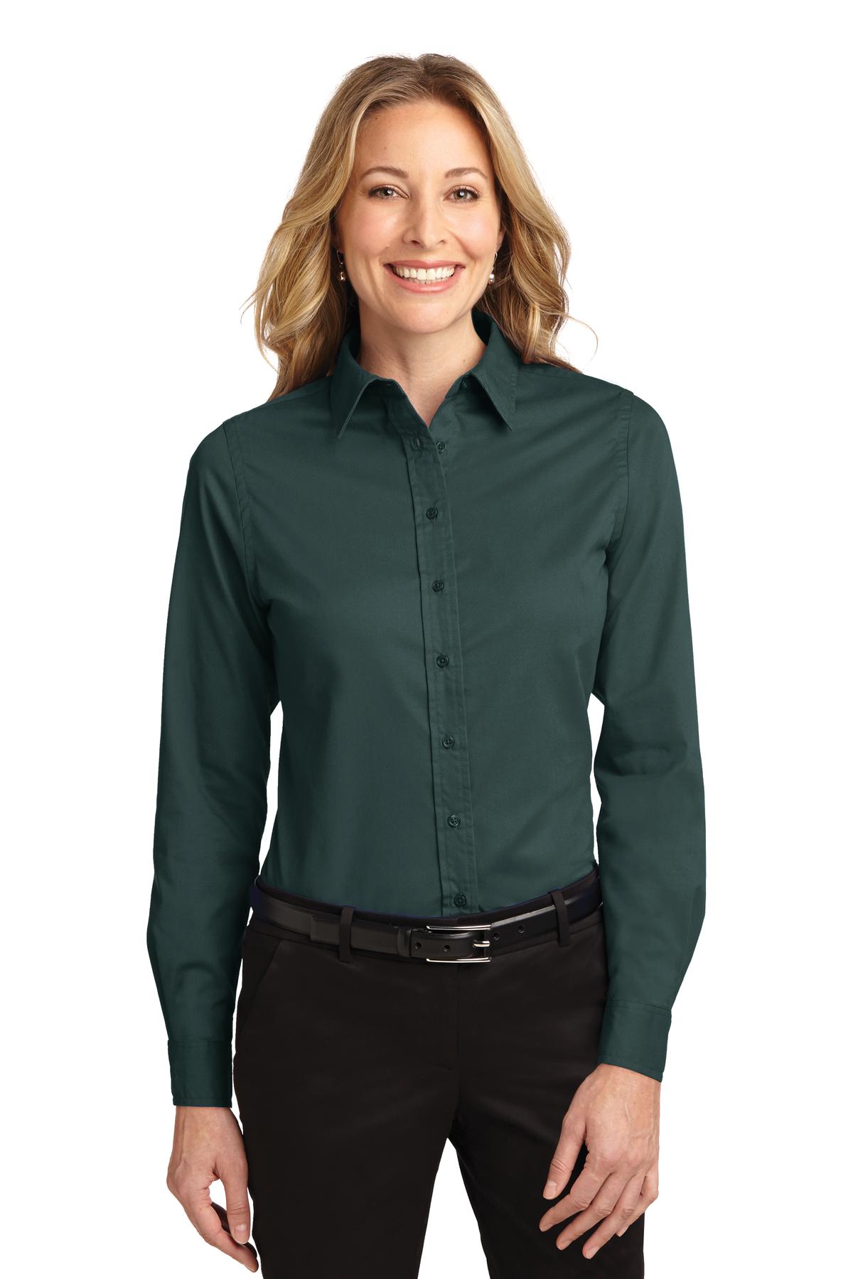 Port Authority Women's Long Sleeve Easy Care Shirt. L608 Dark Green/ Navy