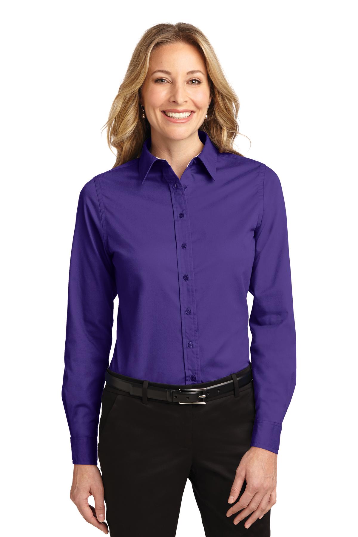 Port Authority Women's Long Sleeve Easy Care Shirt. L608 Purple/ Light Stone