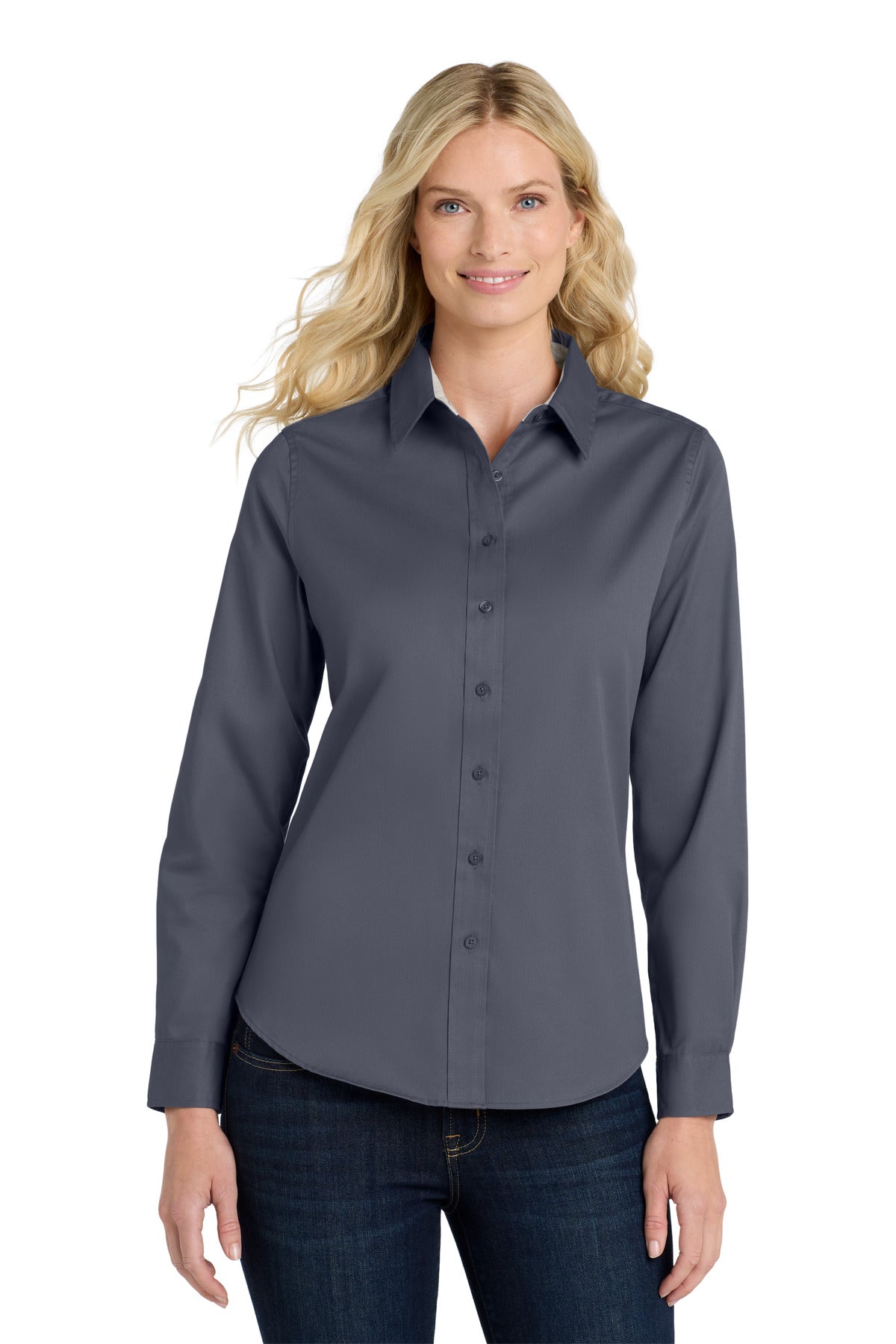 Port Authority Women's Long Sleeve Easy Care Shirt L608 Steel Grey/ Light Stone