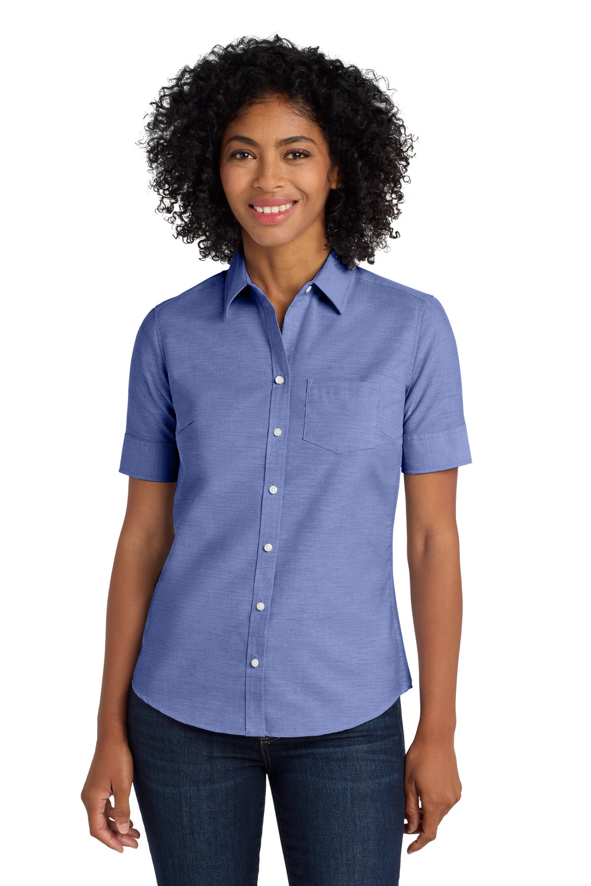 Port Authority Women's Short Sleeve SuperPro Oxford Shirt L659 Navy