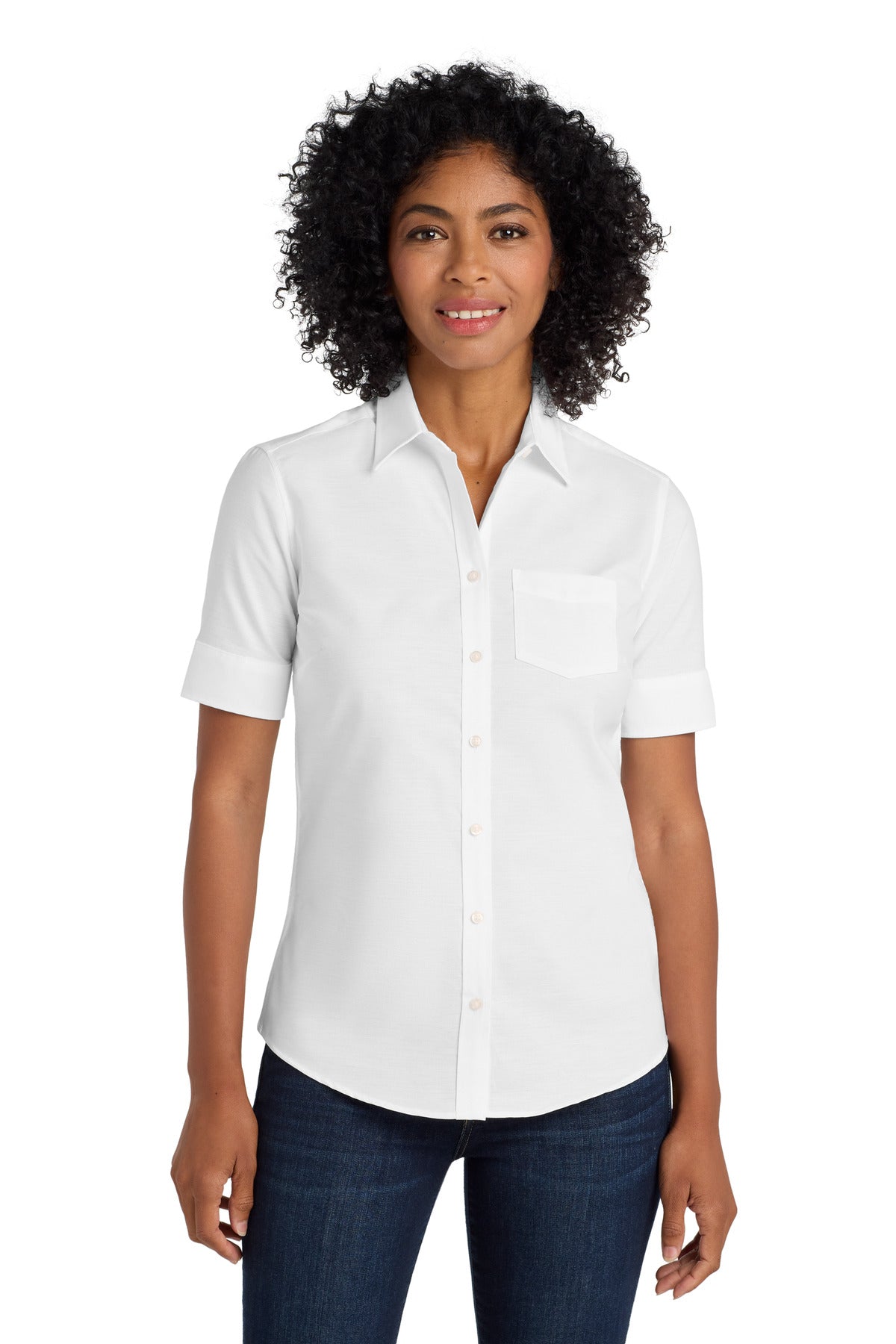 Port Authority Women's Short Sleeve SuperPro Oxford Shirt L659 White