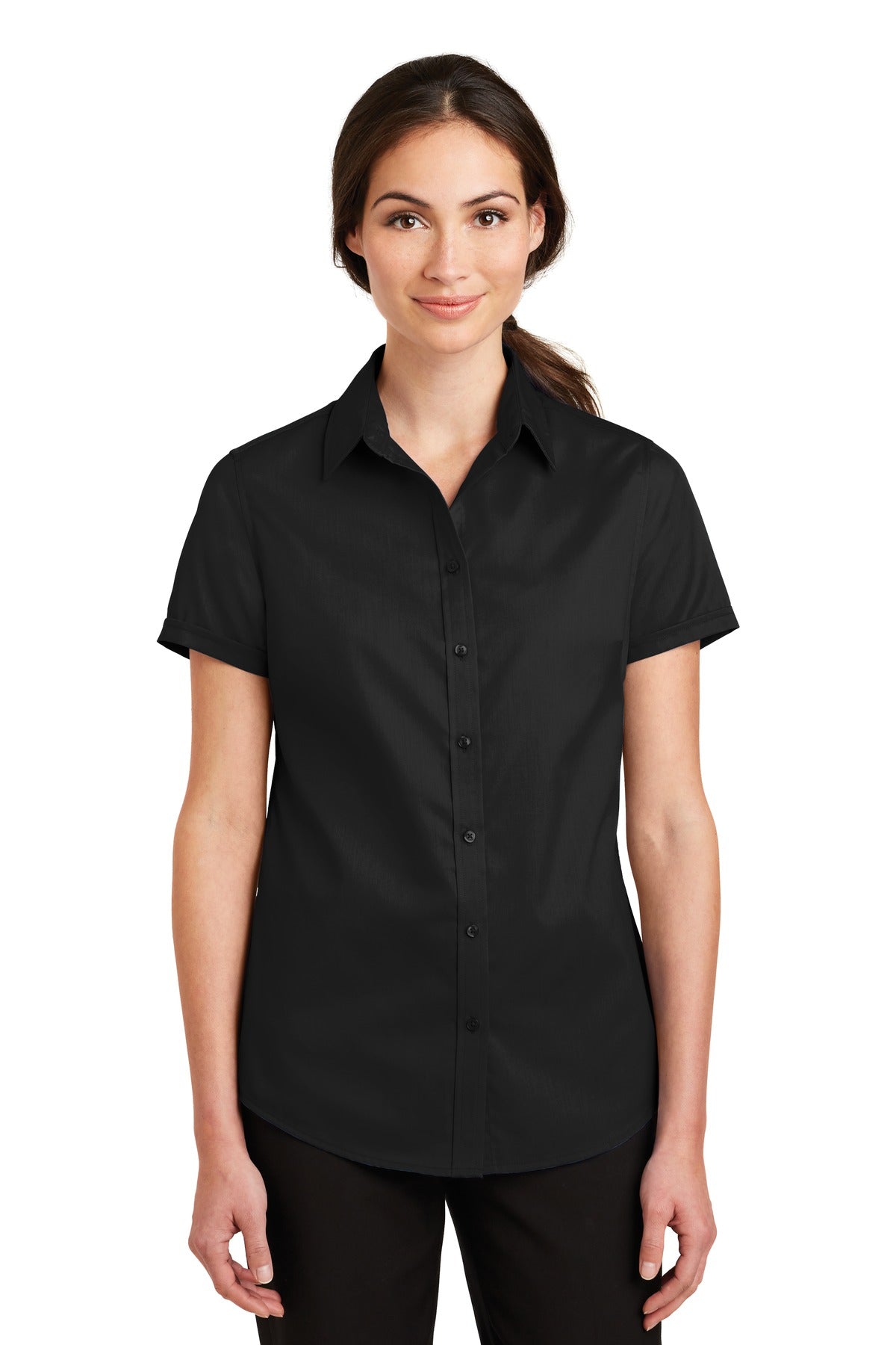 Port Authority Women's Short Sleeve SuperPro Twill Shirt L664 Black
