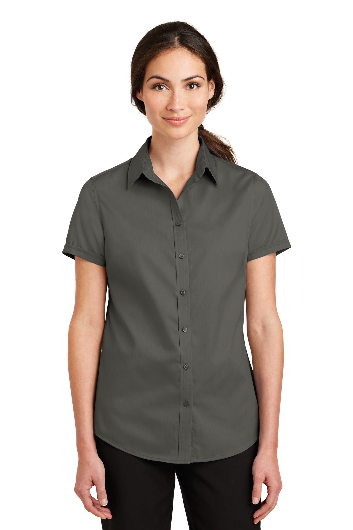 Port Authority Women's Short Sleeve SuperPro Twill Shirt L664 Sterling Grey