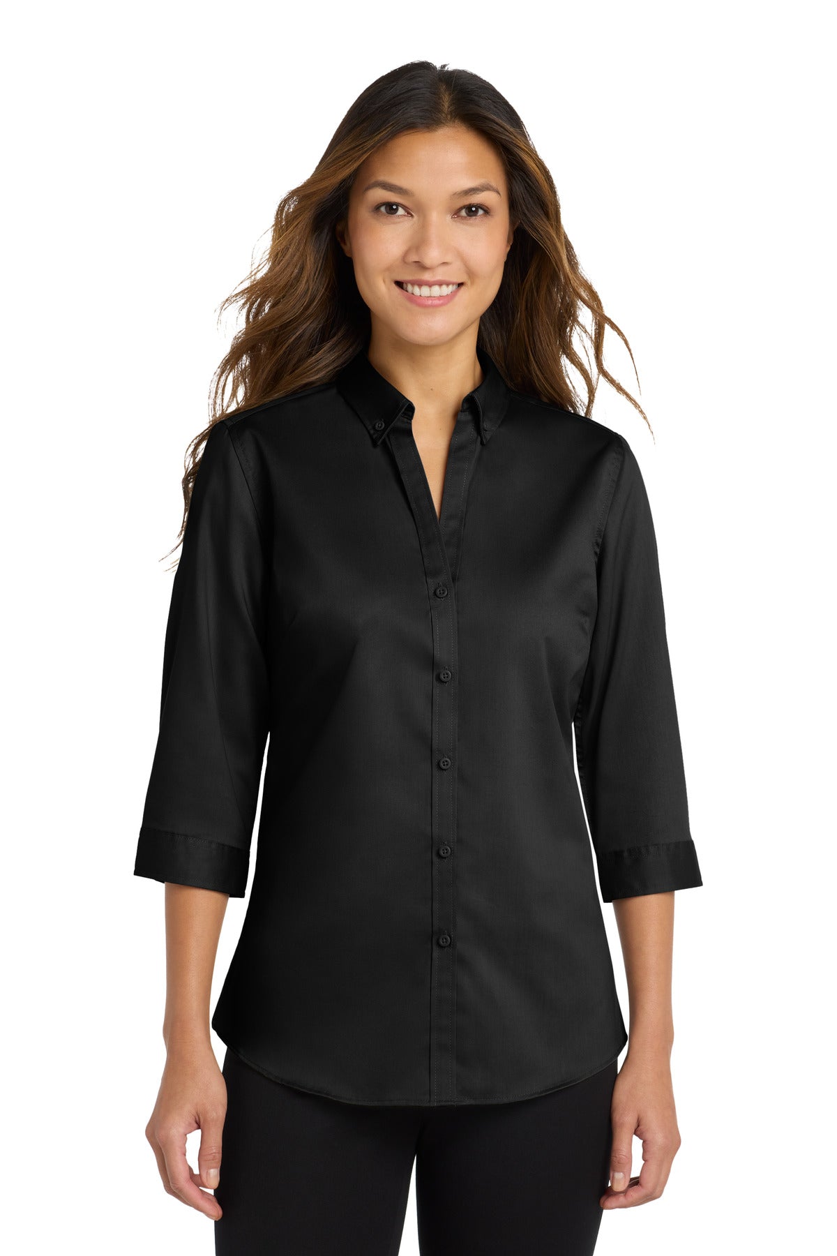 Port Authority Women's 3/4-Sleeve SuperPro Twill Shirt L665 Black