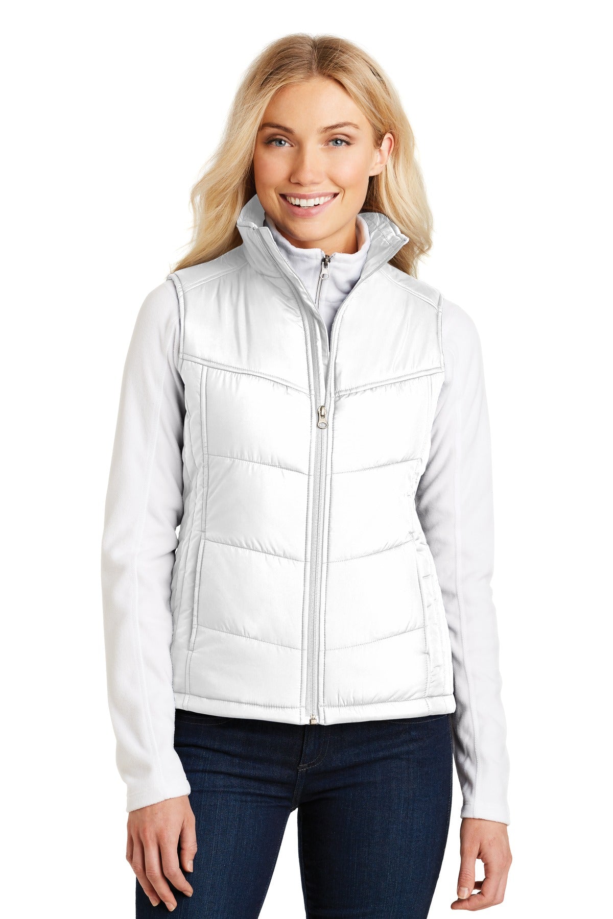Port Authority Women's Puffy Vest L709 White/ Dark Slate