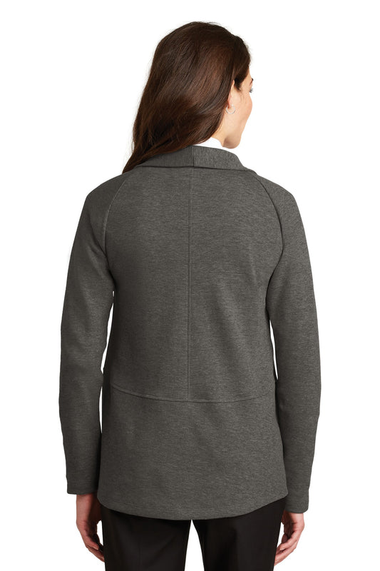 Port Authority Women's Interlock Cardigan. L807 Charcoal Heather/ Medium Heather Grey