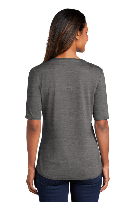 Port Authority Women's Stretch Heather Open Neck Top LK583 Black/ Thunder Grey