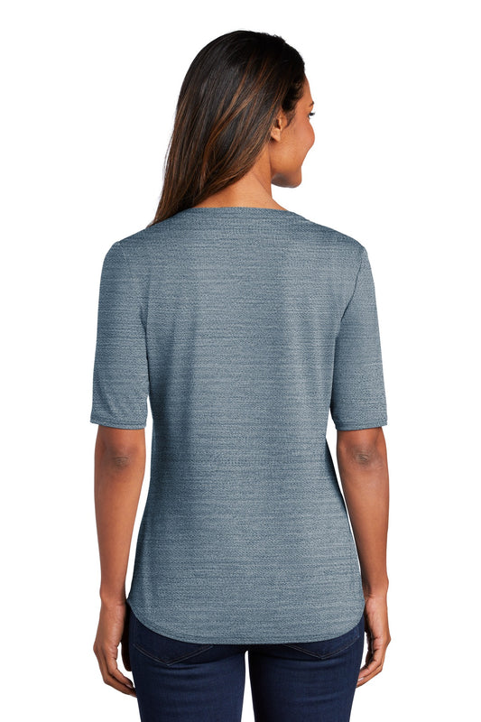 Port Authority Women's Stretch Heather Open Neck Top LK583 Regatta Blue/ Gusty Grey