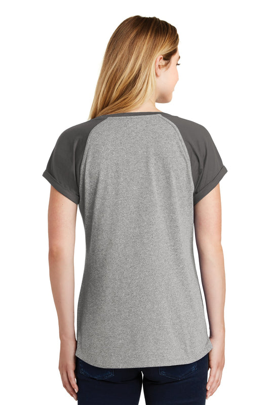 New Era Women's Heritage Blend Varsity Tee. LNEA107 Graphite/ Light Graphite Twist