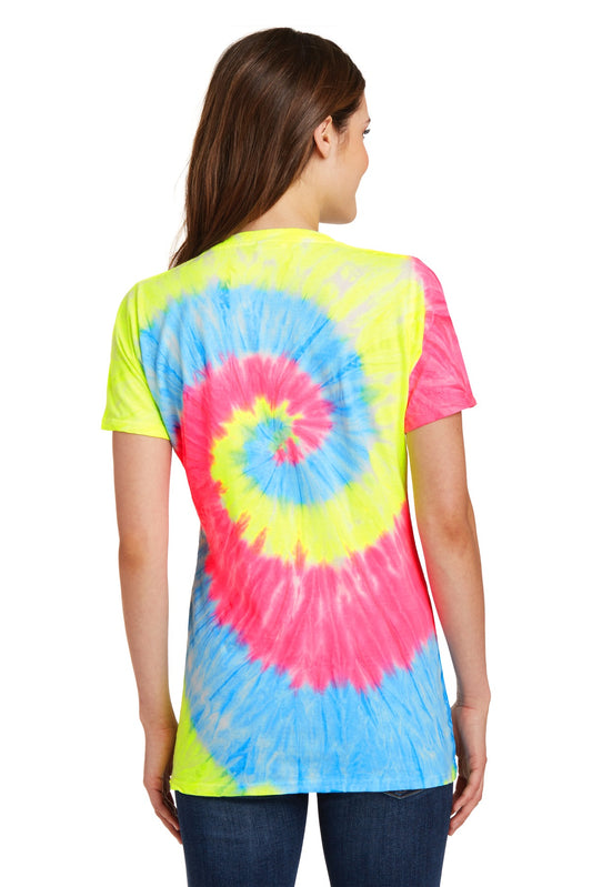 Port & Company Women's Tie-Dye V-Neck Tee. LPC147V Neon Rainbow