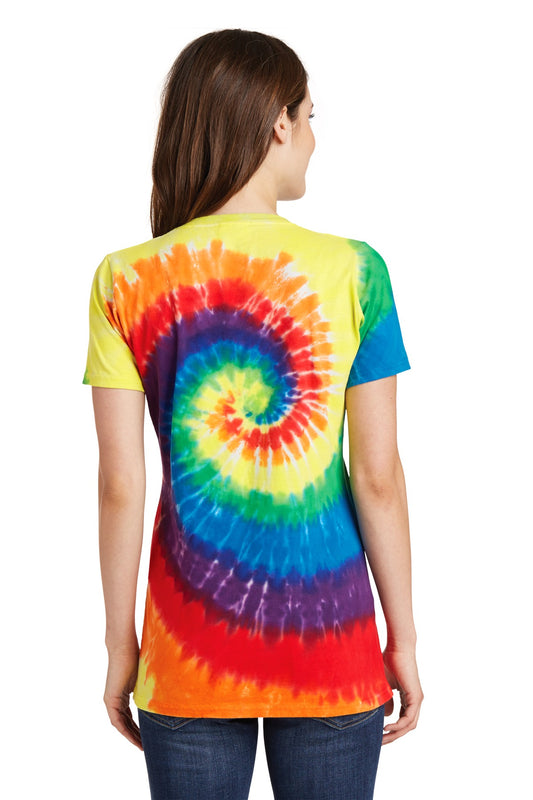 Port & Company Women's Tie-Dye V-Neck Tee. LPC147V Rainbow