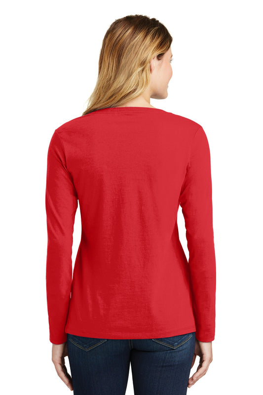 Port & Company Women's Long Sleeve Fan Favorite V-Neck Tee. LPC450VLS Bright Red