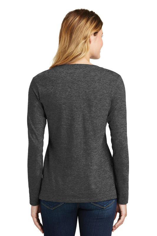 Port & Company Women's Long Sleeve Fan Favorite V-Neck Tee. LPC450VLS Dark Heather Grey