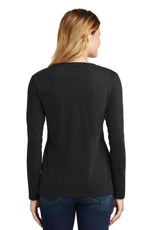 Port & Company Women's Long Sleeve Fan Favorite V-Neck Tee. LPC450VLS Jet Black