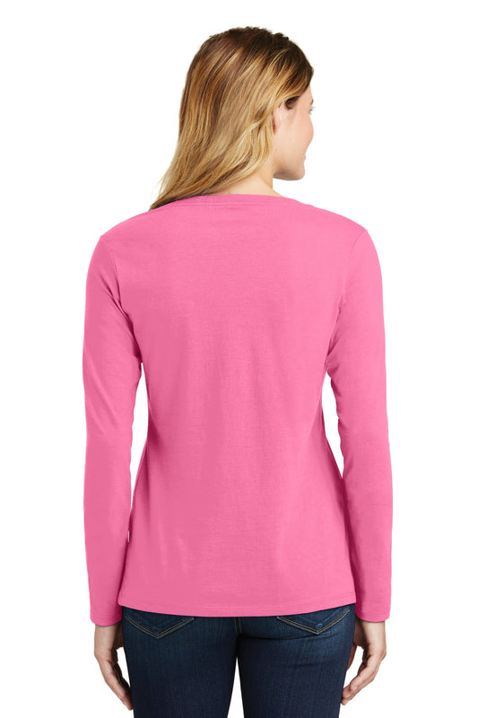 Port & Company Women's Long Sleeve Fan Favorite V-Neck Tee. LPC450VLS New Pink