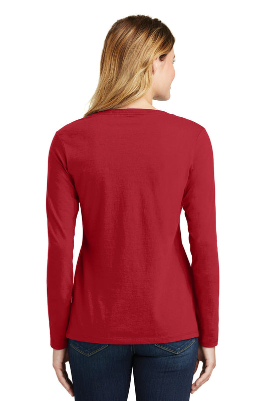 Port & Company Women's Long Sleeve Fan Favorite V-Neck Tee. LPC450VLS Team Cardinal