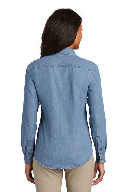 Port & Company Women's Long Sleeve Value Denim Shirt. LSP10 Faded Blue