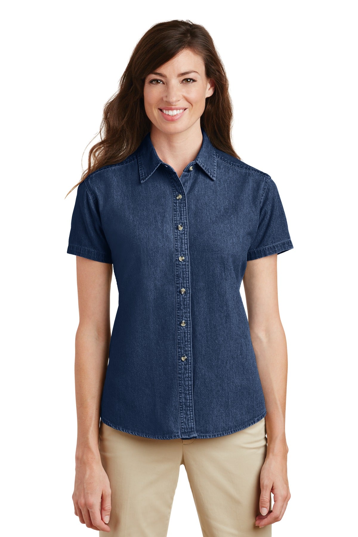 Port & Company Women's Short Sleeve Value Denim Shirt. LSP11 Ink Blue