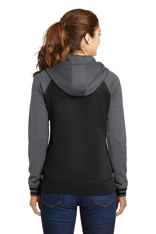Sport-Tek Women's Sport-Wick Varsity Fleece Full-Zip Hooded Jacket. LST236 Black/ Dark Smoke Grey