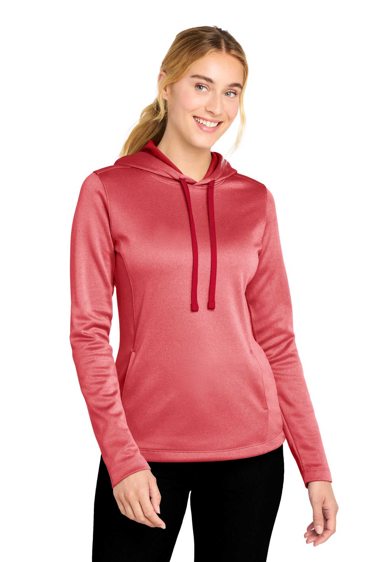 Sport-Tek Women's PosiCharge Sport-Wick Heather Fleece Hooded Pullover LST264 Deep Red Heather