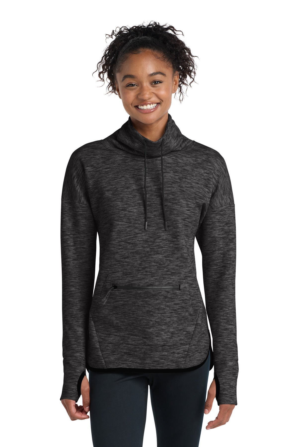 Sport-Tek Women's Triumph Cowl Neck Pullover LST280 Black Heather