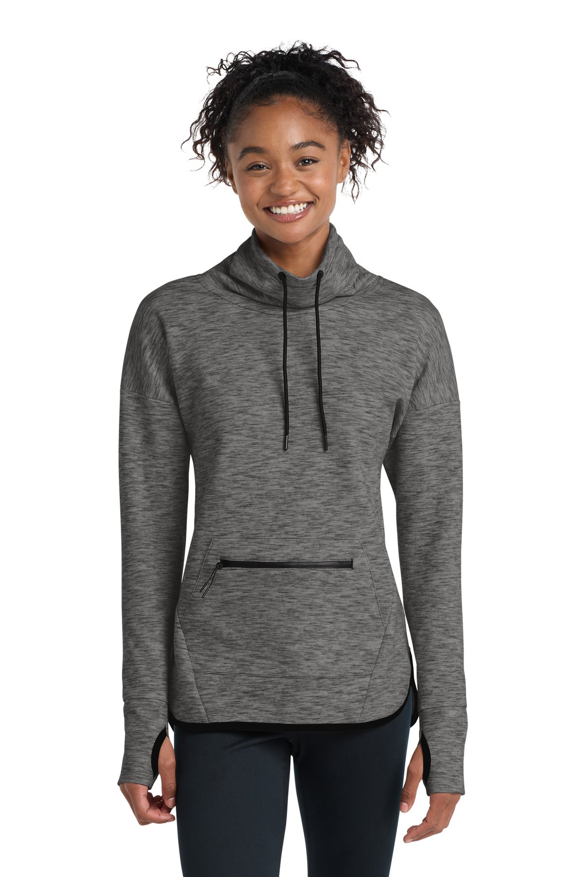 Sport-Tek Women's Triumph Cowl Neck Pullover LST280 Dark Grey Heather