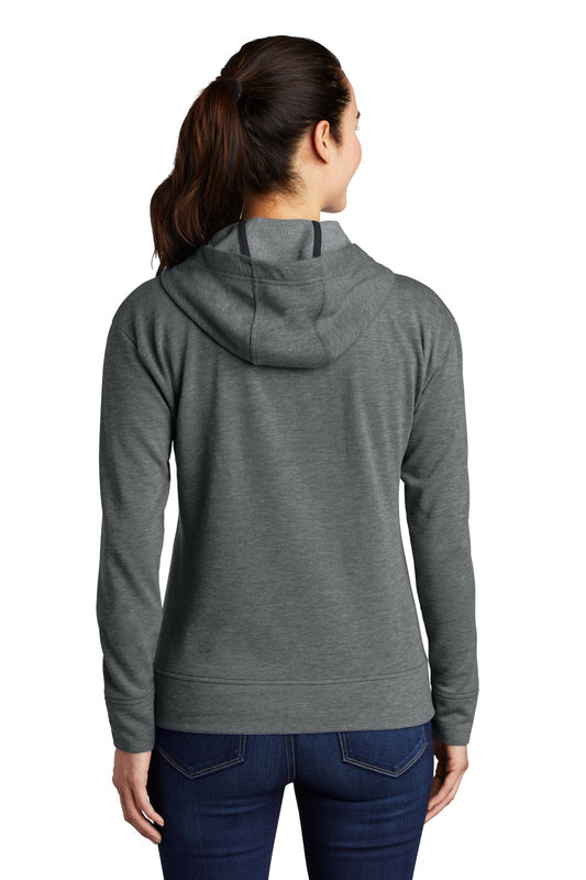 Sport-Tek Women's PosiCharge Tri-Blend Wicking Fleece Full-Zip Hooded Jacket LST293 Dark Grey Heather