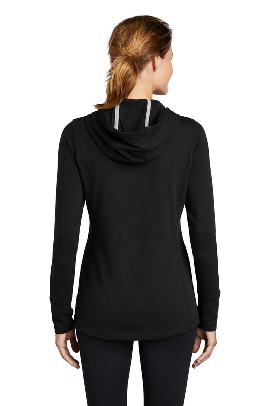 Sport-Tek Women's PosiCharge Tri-Blend Wicking Fleece Hooded Pullover. LST296 Black Triad Solid