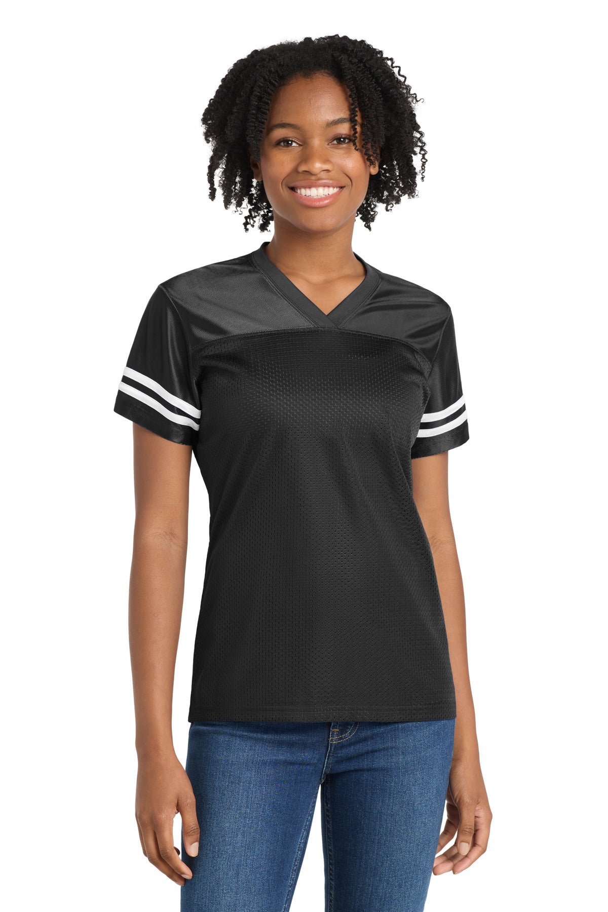 Sport-Tek Women's PosiCharge Replica Jersey LST307 Black/ White