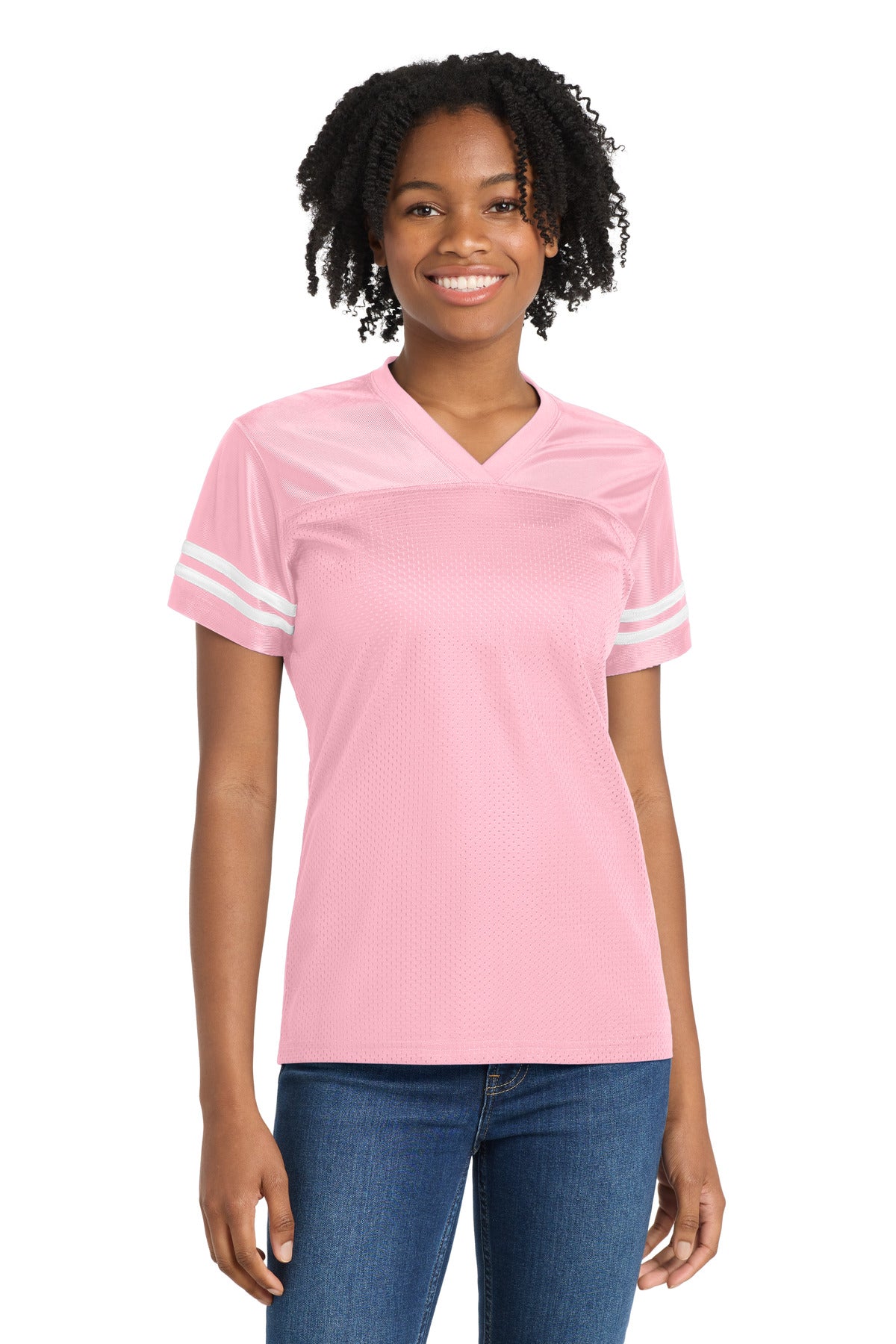 Sport-Tek Women's PosiCharge Replica Jersey LST307 Light Pink/ White