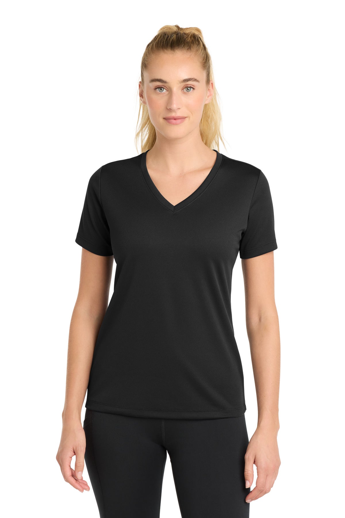Sport-Tek Women's PosiCharge RacerMesh V-Neck Tee LST340 Black