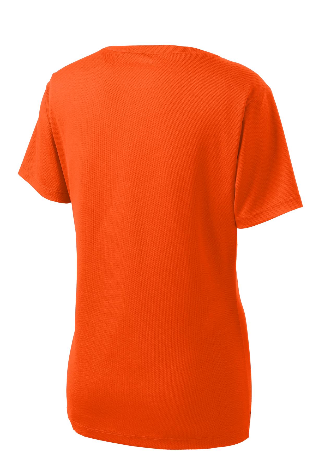 Sport-Tek Women's PosiCharge RacerMesh V-Neck Tee. LST340 Neon Orange