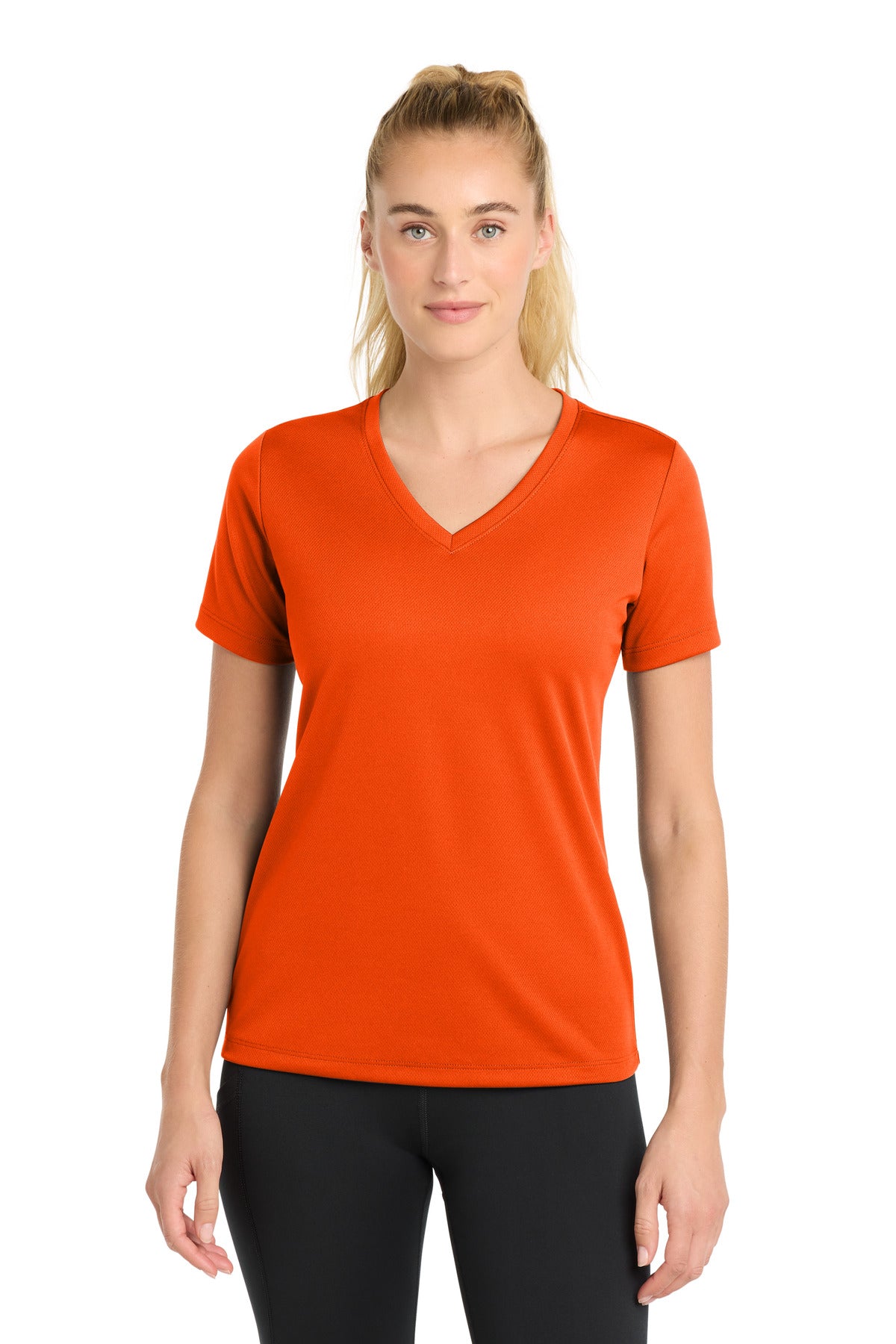 Sport-Tek Women's PosiCharge RacerMesh V-Neck Tee LST340 Neon Orange