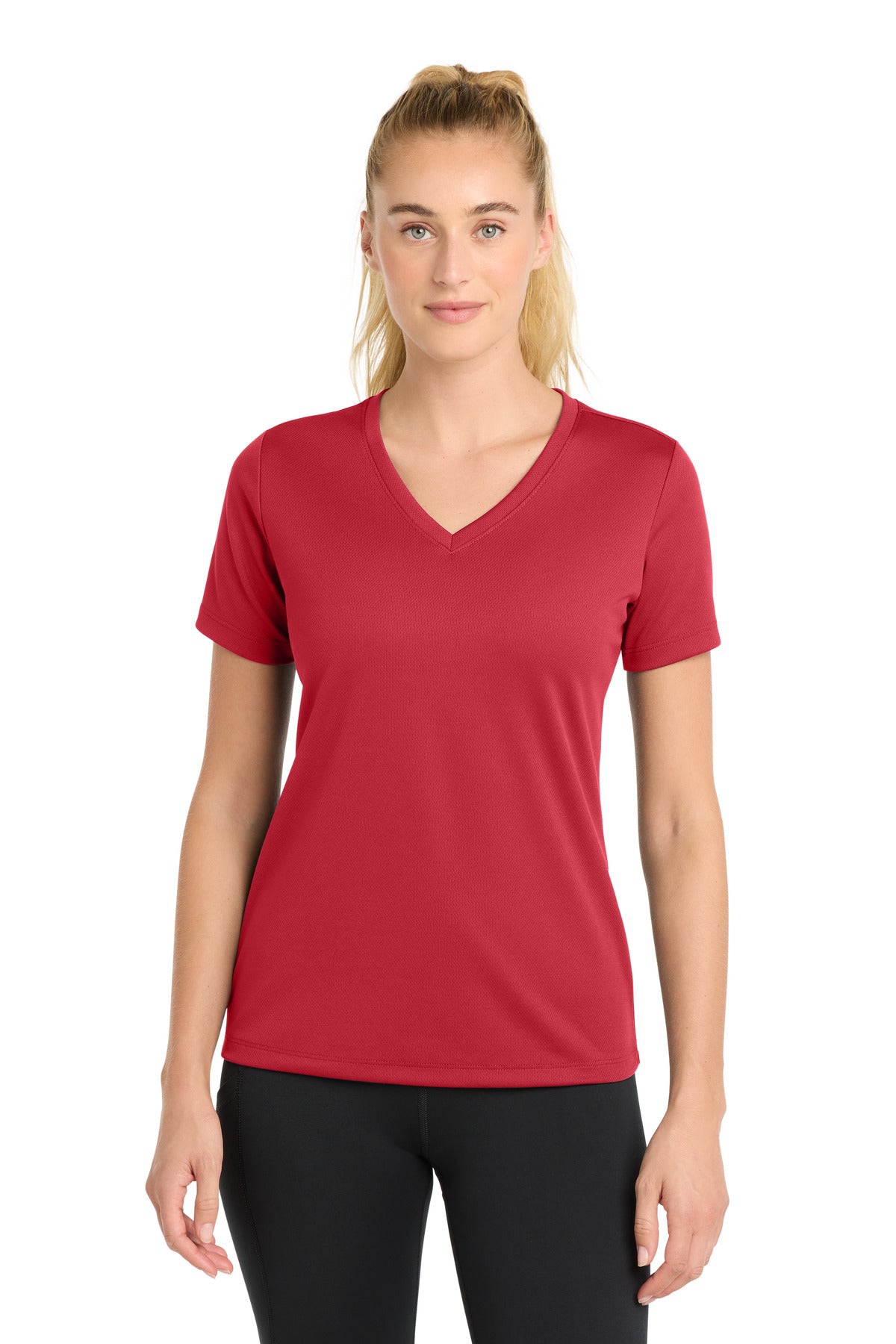 Sport-Tek Women's PosiCharge RacerMesh V-Neck Tee LST340 True Red