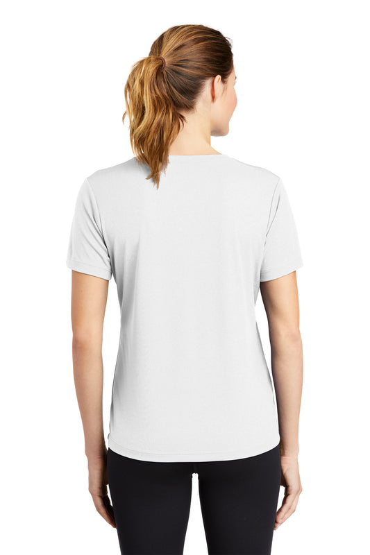 Sport-Tek Women's PosiCharge RacerMesh V-Neck Tee. LST340 White