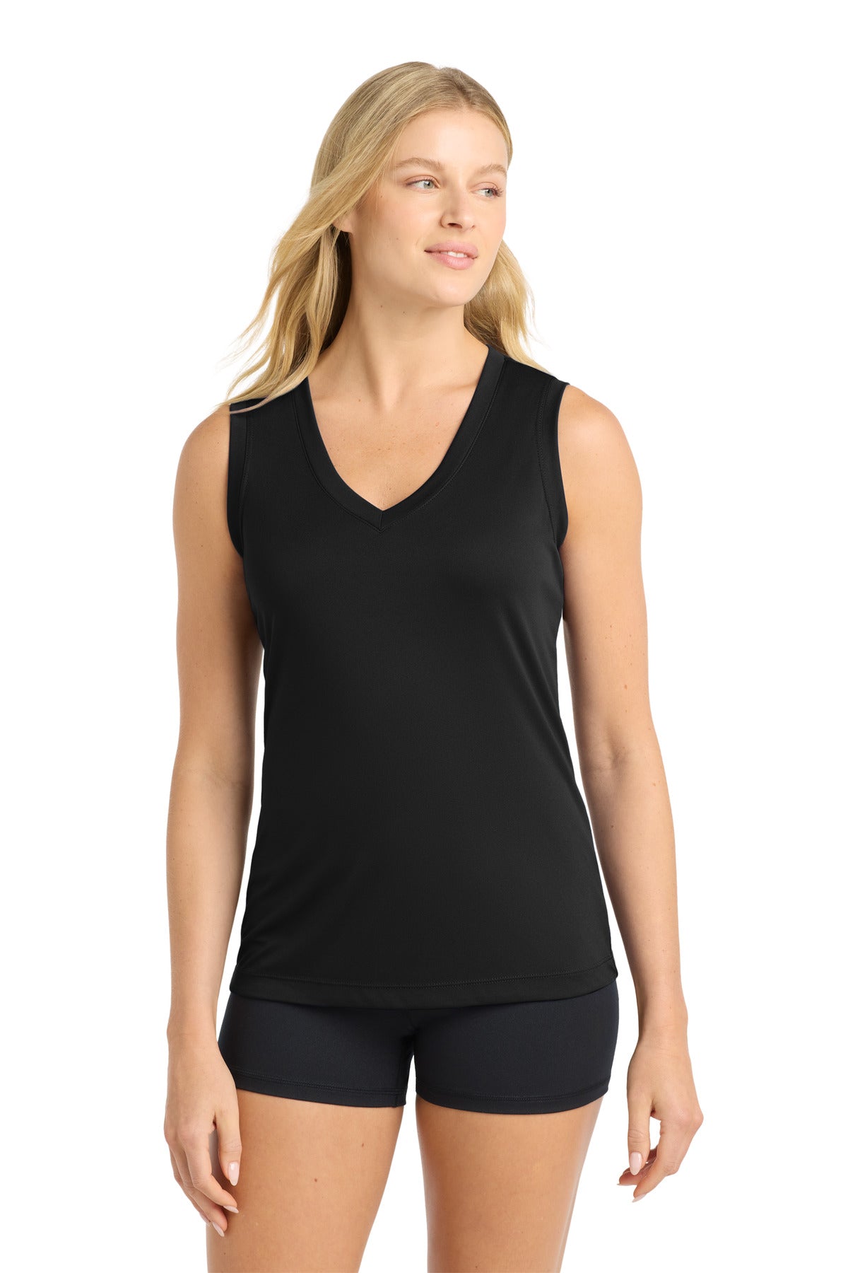 Sport-Tek Women's Sleeveless PosiCharge Competitor V-Neck Tee LST352 Black