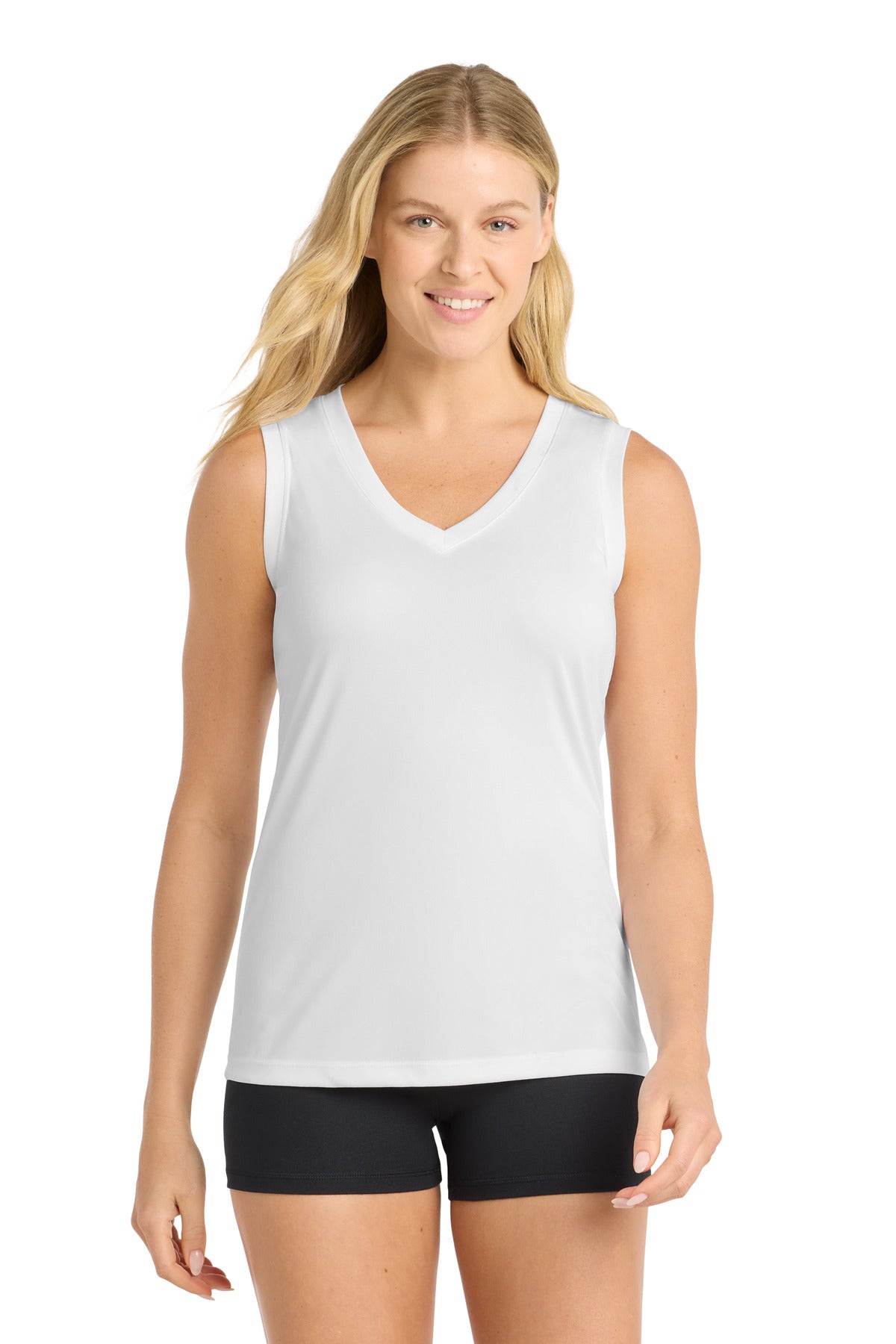 Sport-Tek Women's Sleeveless PosiCharge Competitor V-Neck Tee LST352 White