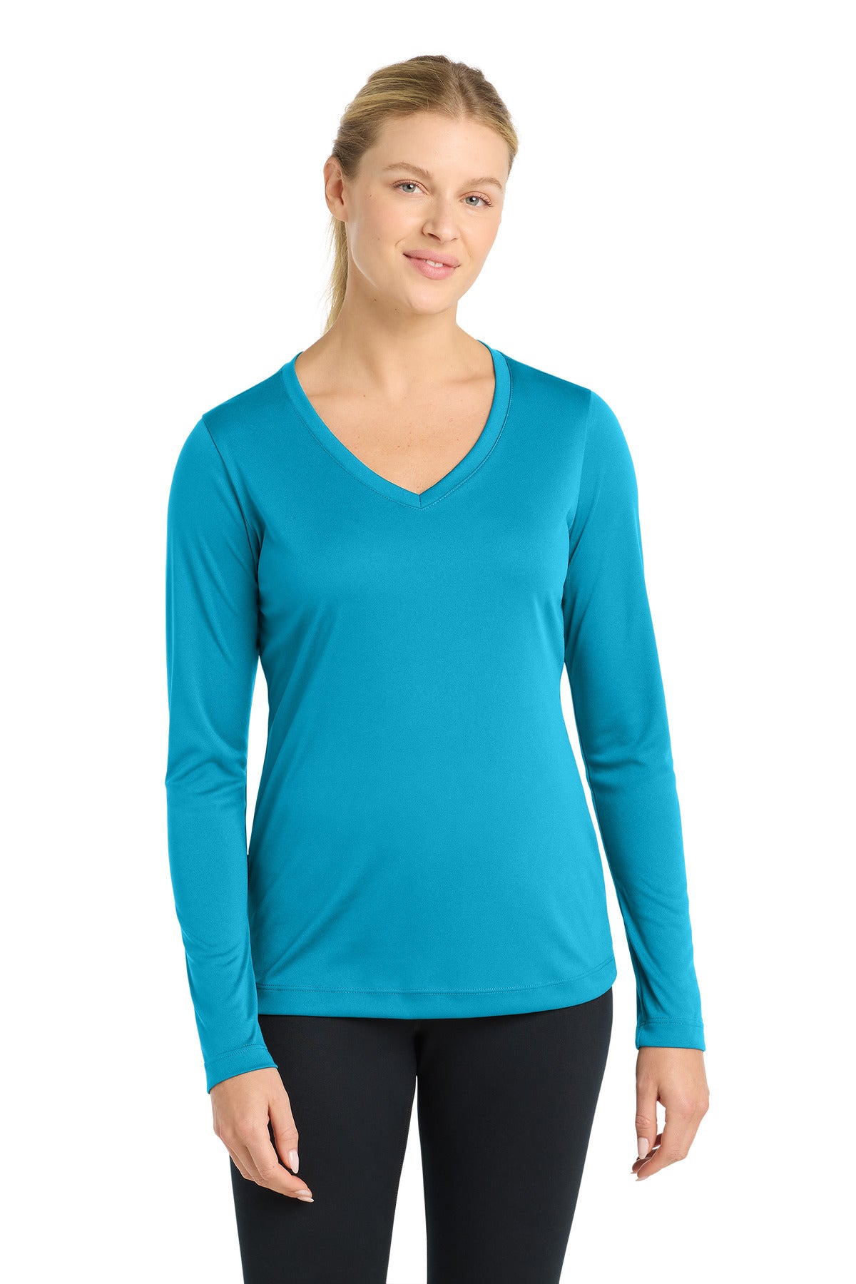 Sport-Tek Women's Long Sleeve PosiCharge Competitor V-Neck Tee LST353LS Atomic Blue