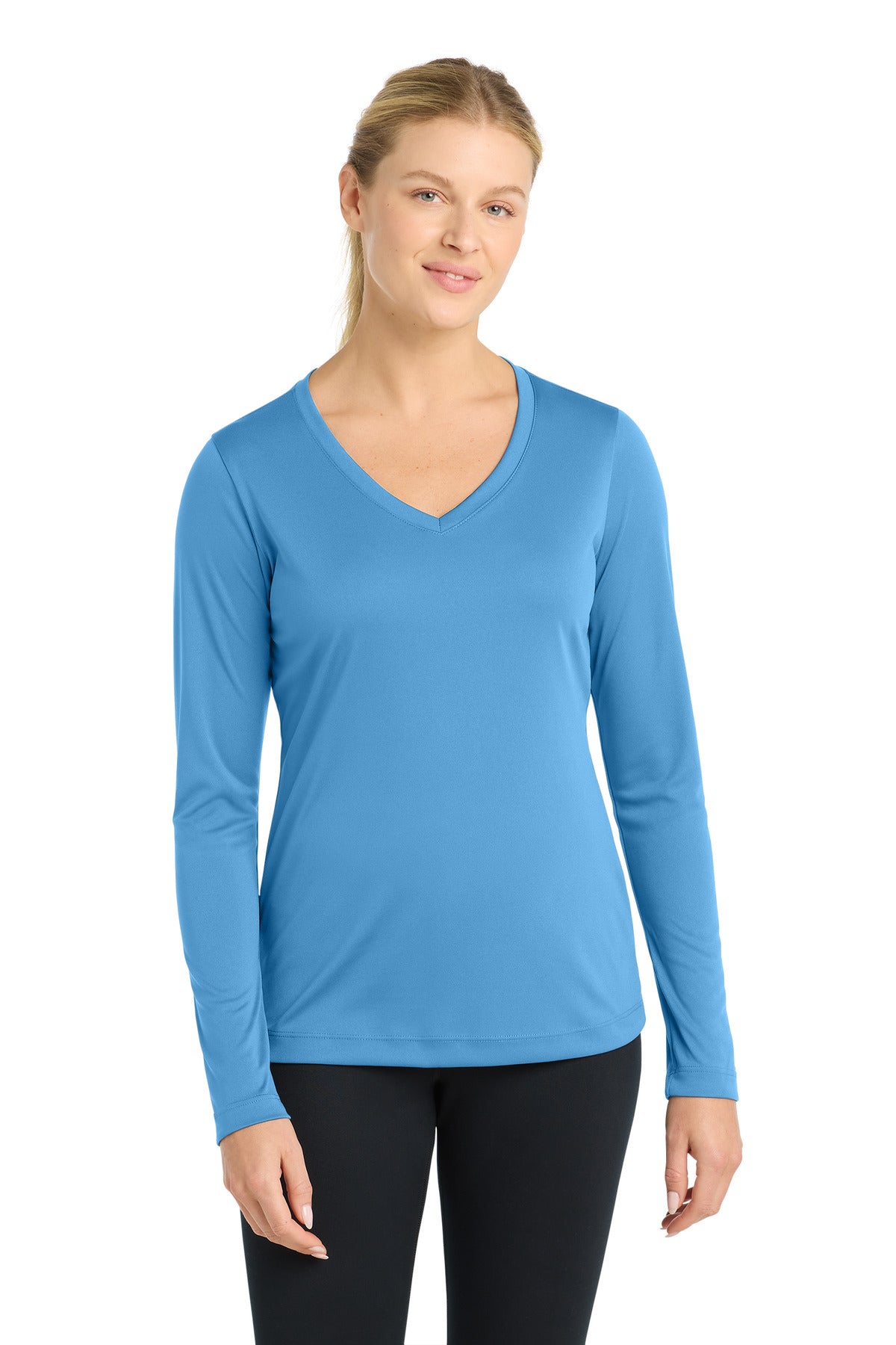 Sport-Tek Women's Long Sleeve PosiCharge Competitor V-Neck Tee LST353LS Carolina Blue