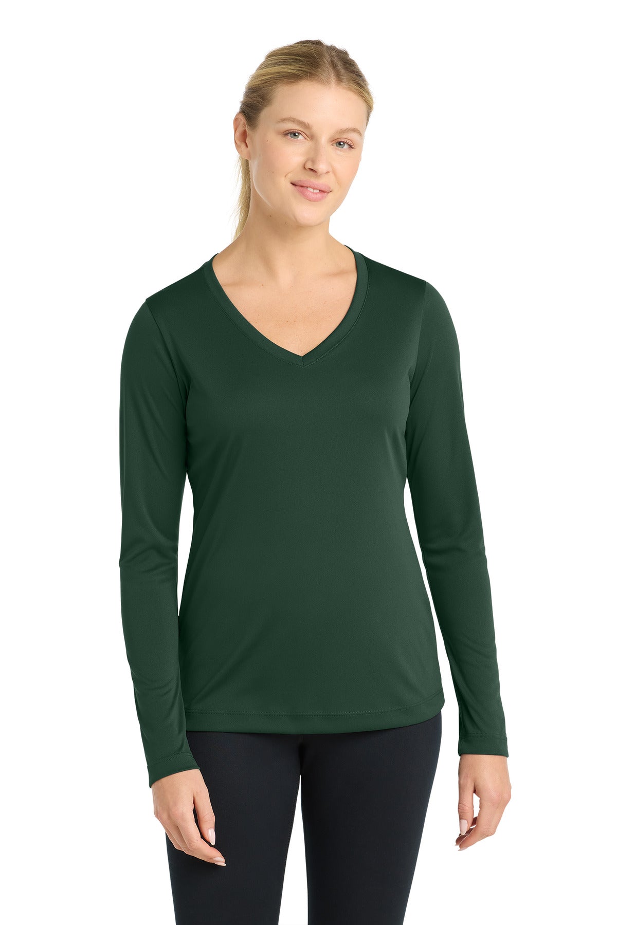 Sport-Tek Women's Long Sleeve PosiCharge Competitor V-Neck Tee LST353LS Forest Green