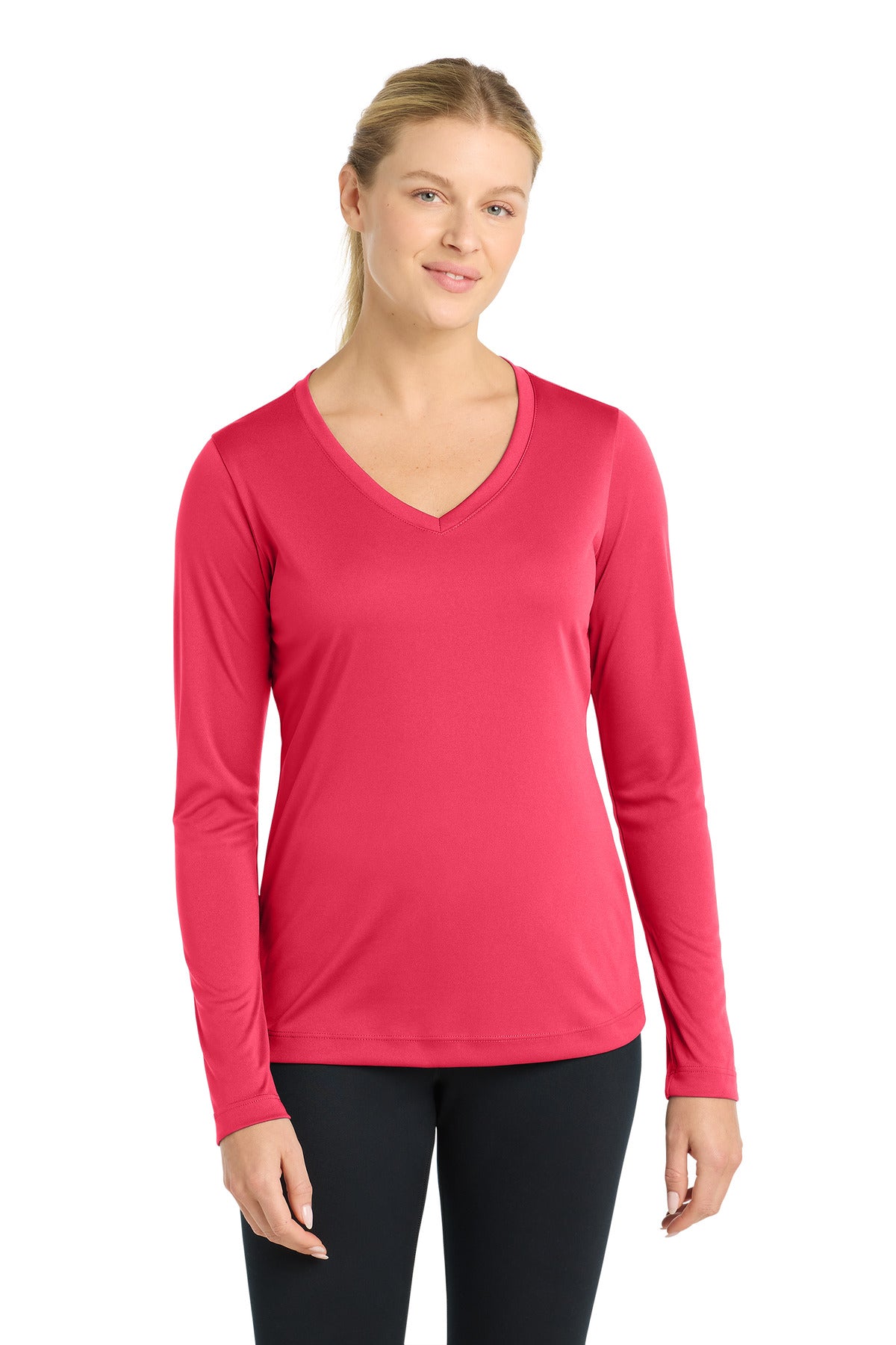 Sport-Tek Women's Long Sleeve PosiCharge Competitor V-Neck Tee LST353LS Hot Coral